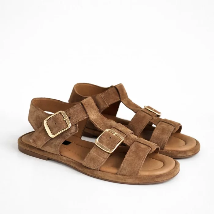 Sandale joase dama Piele Naturala Maro caramel cu catarame aurii Capri picture - 2