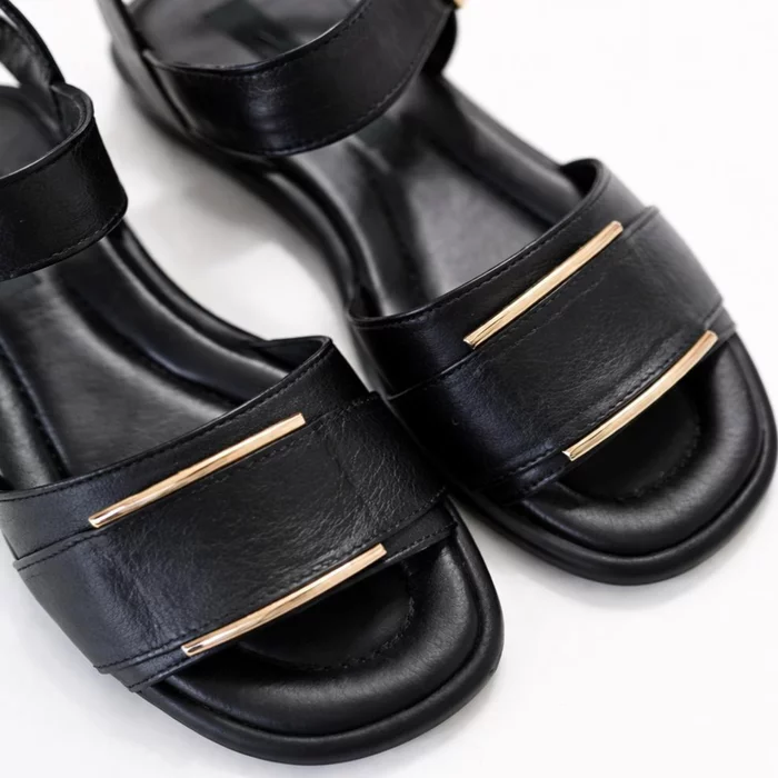Sandale joase dama Piele Naturala Negre cu accente aurii Soft Noir picture - 3