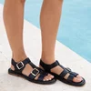 Sandale joase dama Piele Naturala Negre cu catarame aurii Capri picture - 1