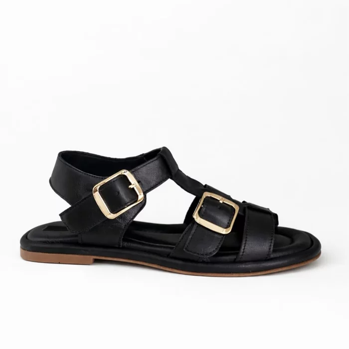 Sandale joase dama Piele Naturala Negre cu catarame aurii Capri picture - 5