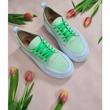 Sneakers albi cu verde Tulip