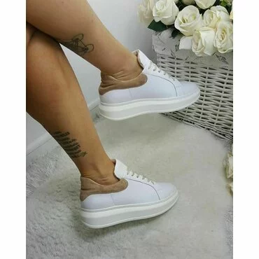 Sneakers din piele naturala alb cu bej Koli