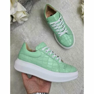 Sneakers din piele naturala presaj verde Koli