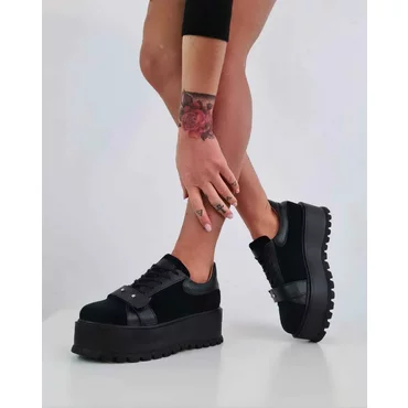 Sneakers platform din piele neagra Basta