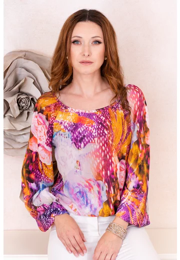 Bluza din voal cu print abstract policolor