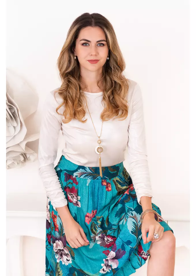 Fusta turcoaz cu print floral