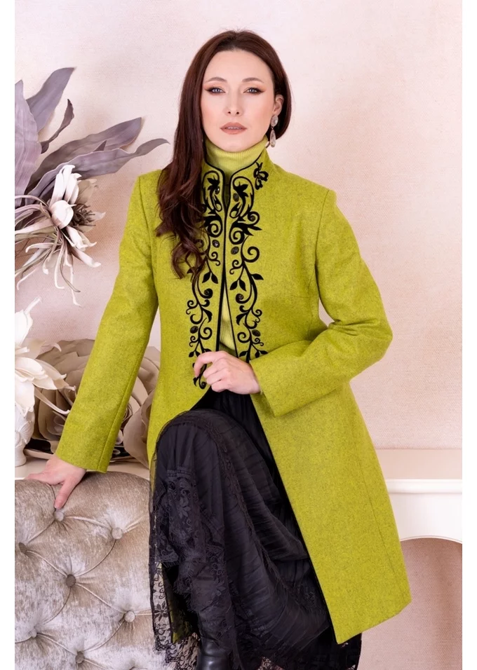 Palton din lana virgina verde
