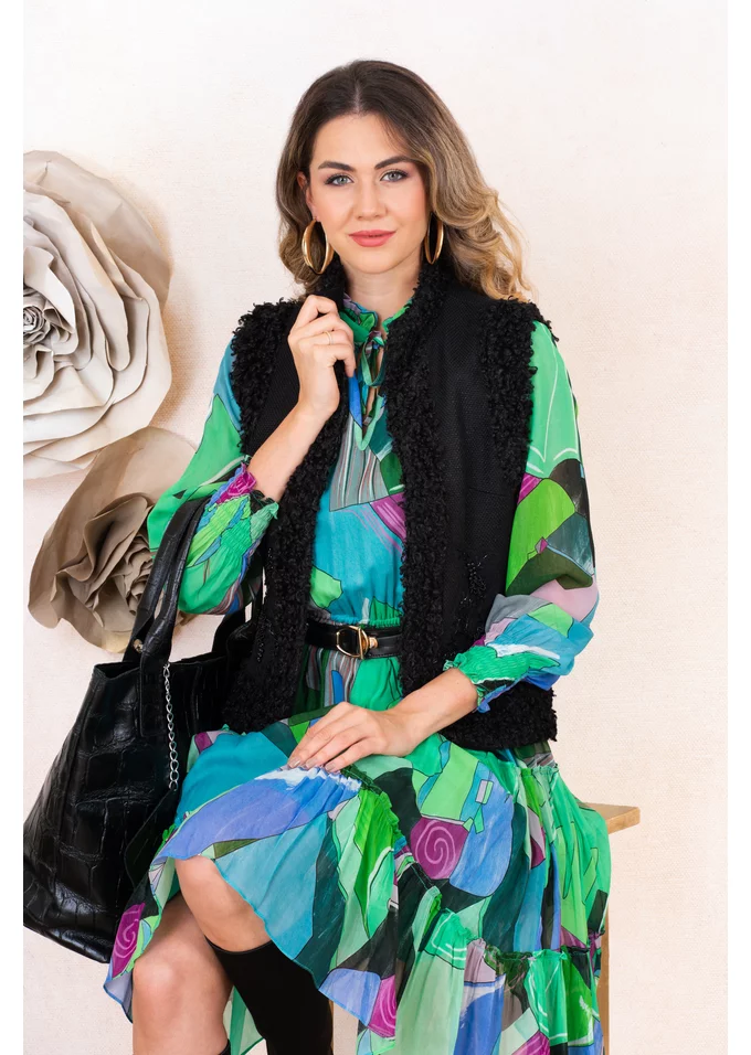 Rochie de zi cu print abstract policolor