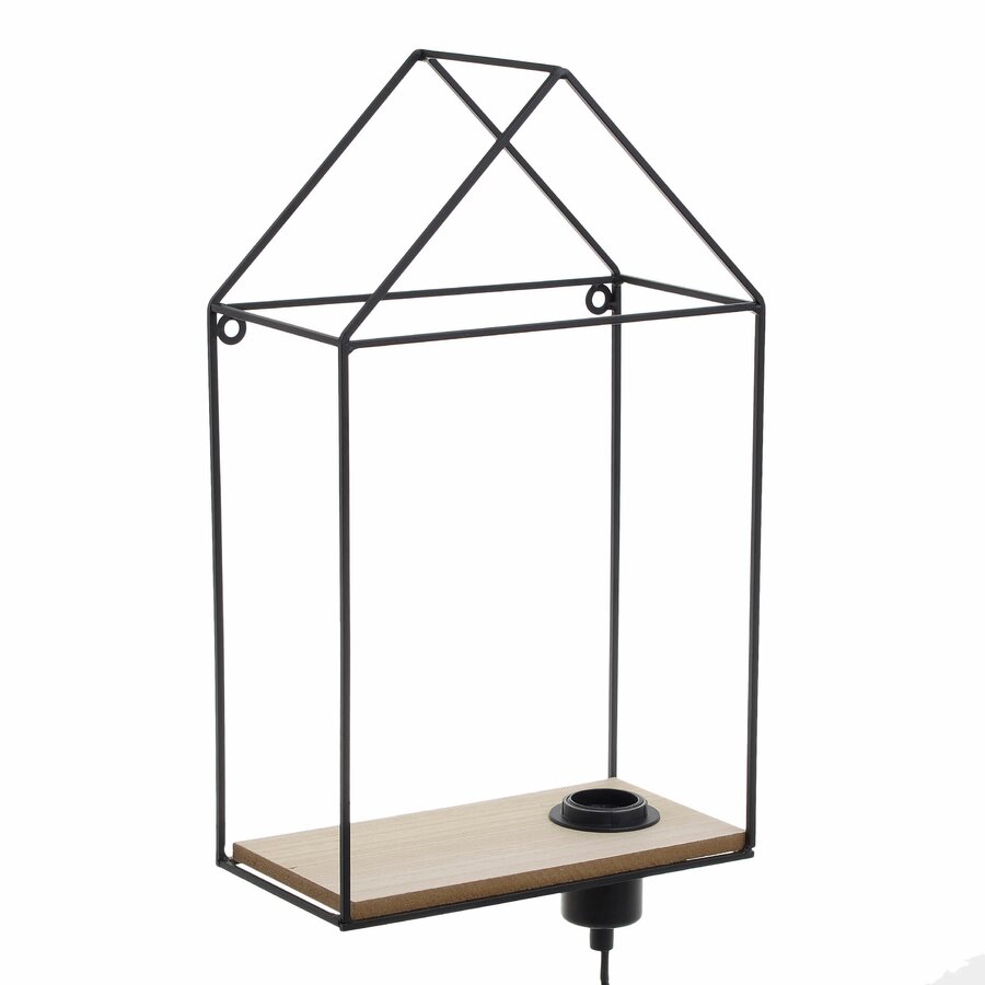 Raft perete cu lampa, Metal, Negru, Antim