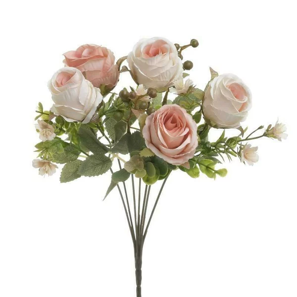 Buchet trandafiri artificiali, Plastic, Roz, Roses