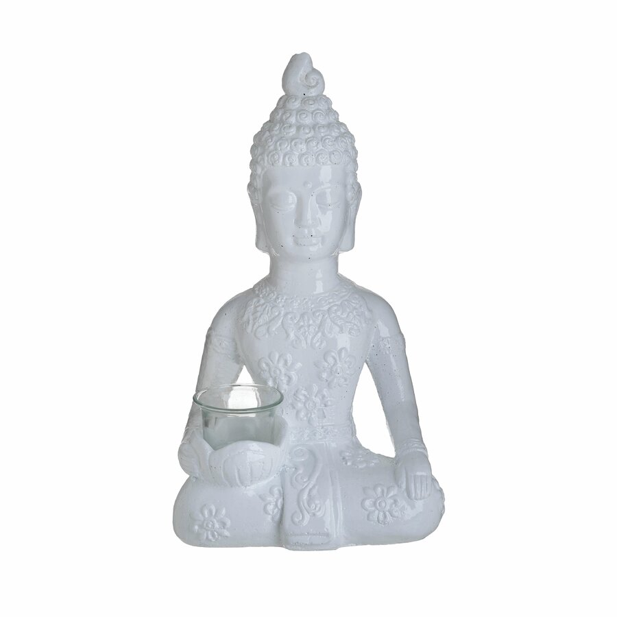 Buddha Suport lumanare, Ciment, Alb iedera.ro