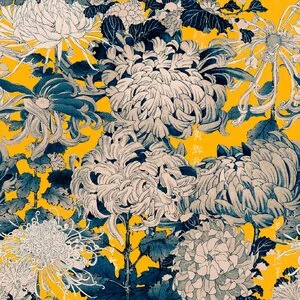 Chrysanthemums  Set 3 role tapet, Netesut, Galben