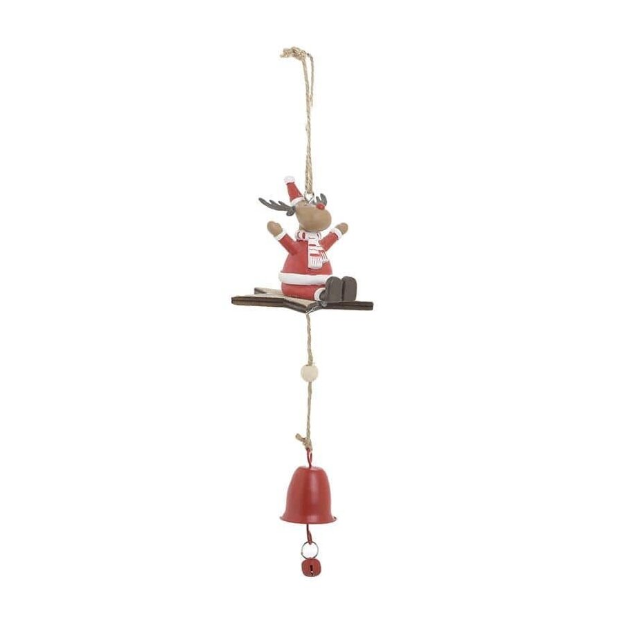 Decoratiune cu clopotel, Metal, Rosu, Reindeer