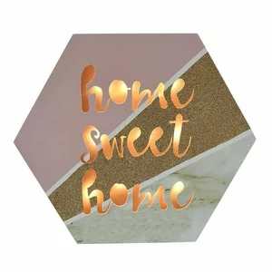 Decoratiune perete cu Led, MDF, Multicolor, Home Sweet Home