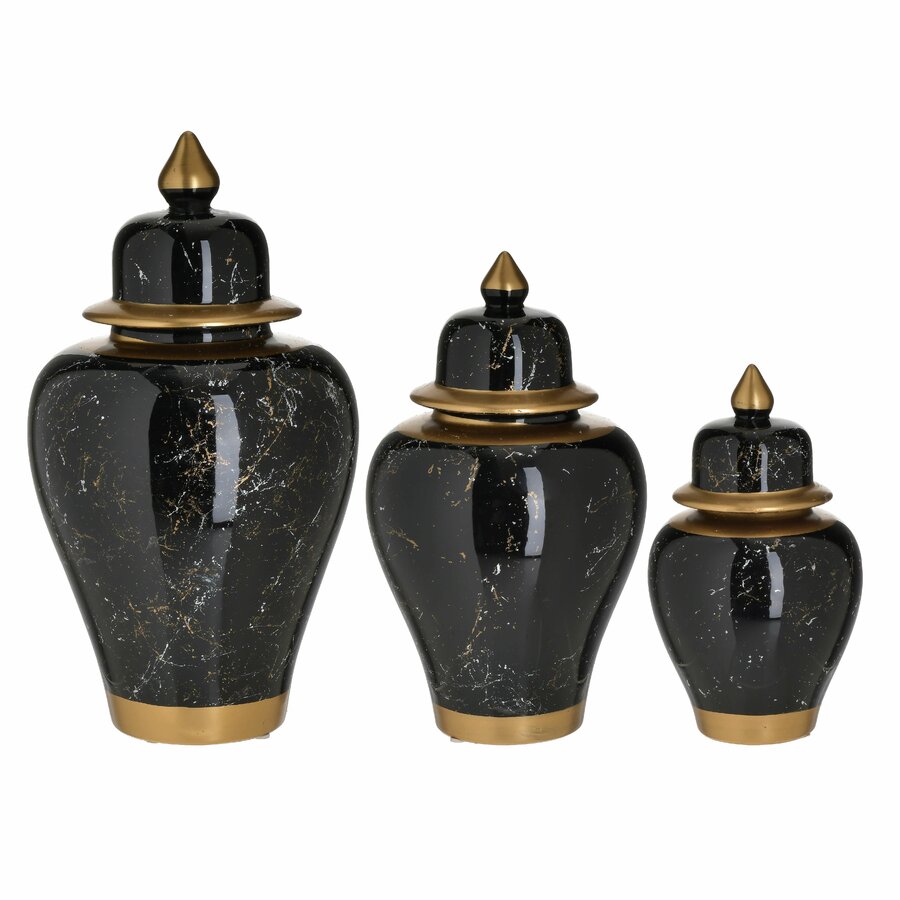 Edaline Set 3 Vase decorative cu capac, Ceramica, Negru image0