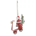 Ornament brad, Metal, Rosu, Santa on Scooter