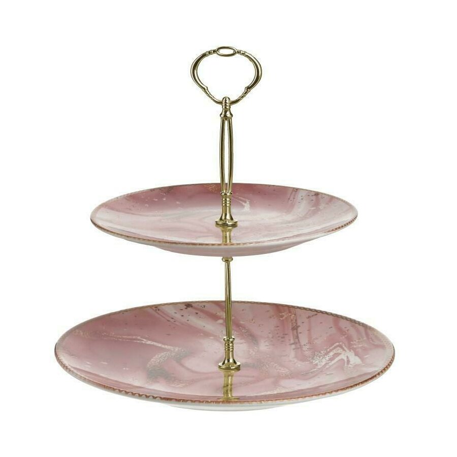 Platou etajat, Ceramica, Roz, Pink Marble