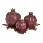 Pomegranade Set 3 rodii decorative cu tava, Ceramica, Rosu