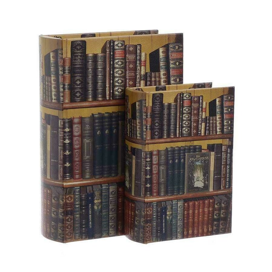 Set 2 cutii decorative, Piele, Multicolor, BookCase
