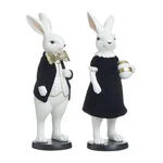 Set 2 iepuri decorativi, Polirasina, Negru, Rabbit Family