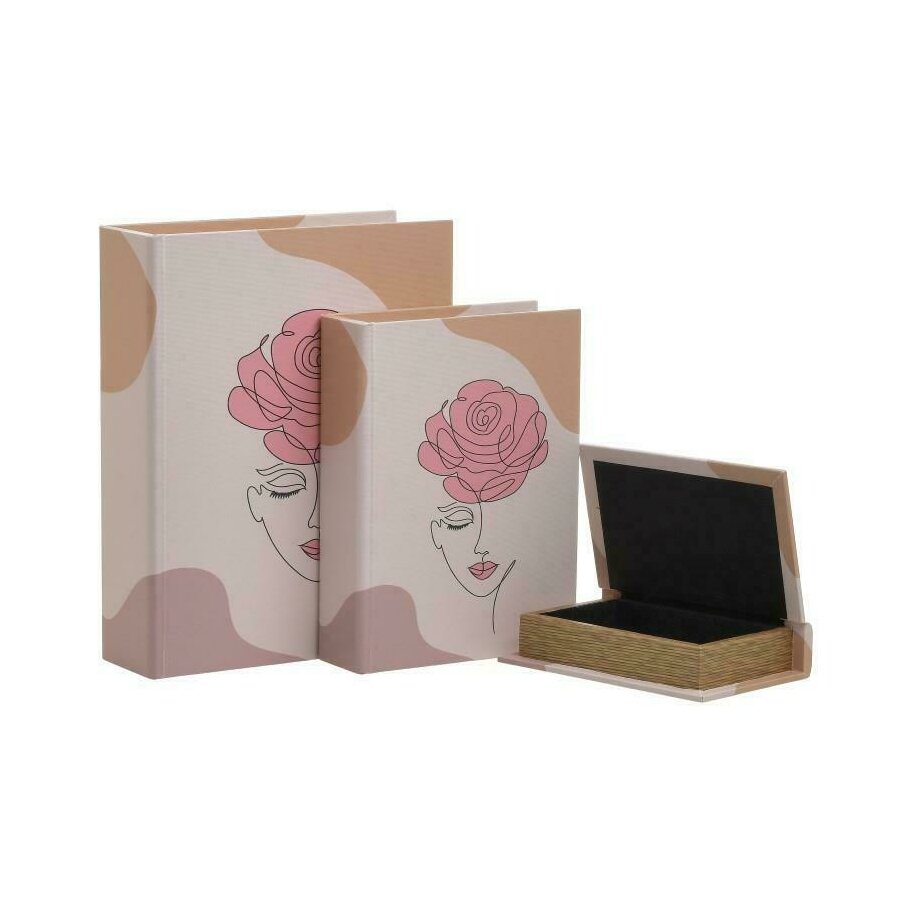 Set 3 cutii decorative, MDF, Roz, Beauty Rose