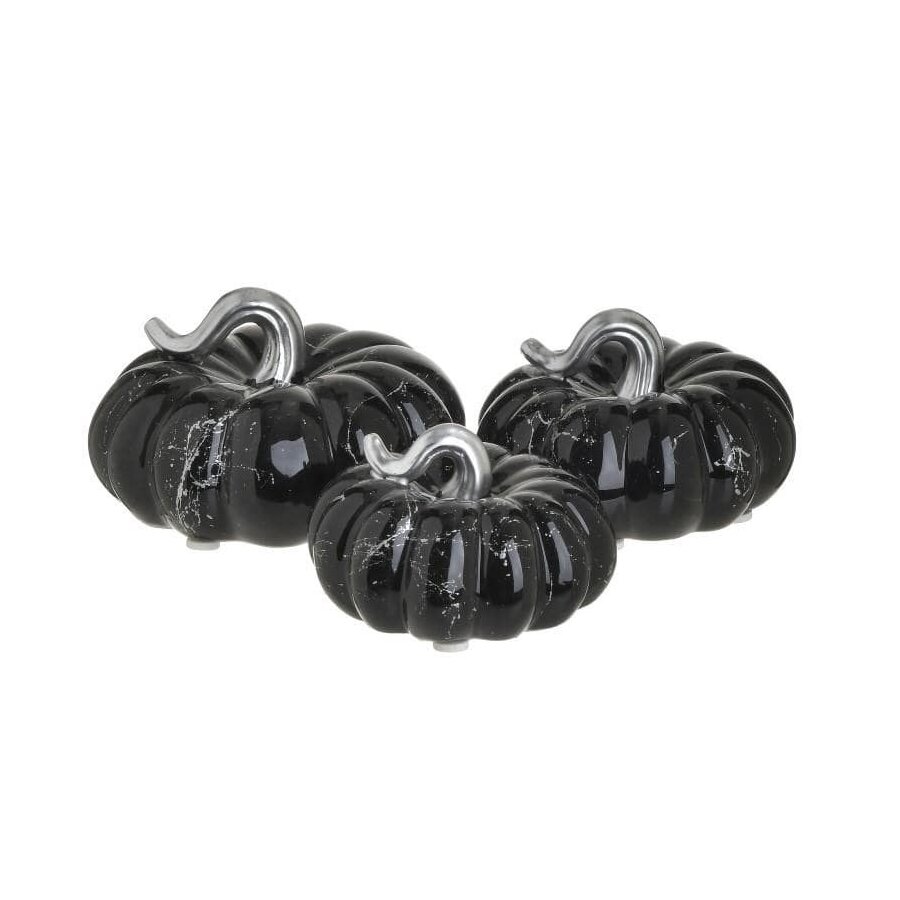 Set 3 dovleci decorativi, Ceramica, Negru, Deco Pumpkin ceramica