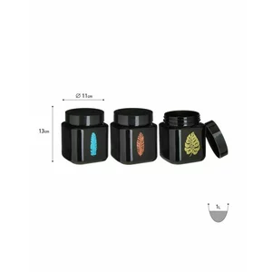 Set 3 borcane cu capac 1L, Sticla, Negru, Designs