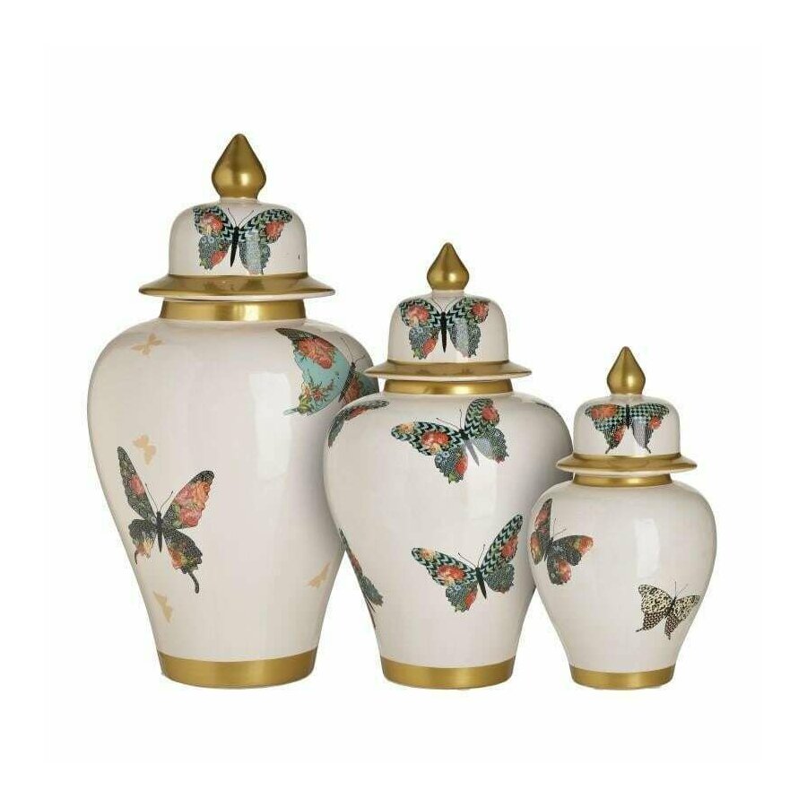 Set 3 vase decorative, Ceramica, Multicolor, Butterflies image