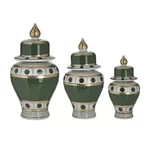 Set 3 vase decorative cu capac, Ceramica, Verde, Zaviera