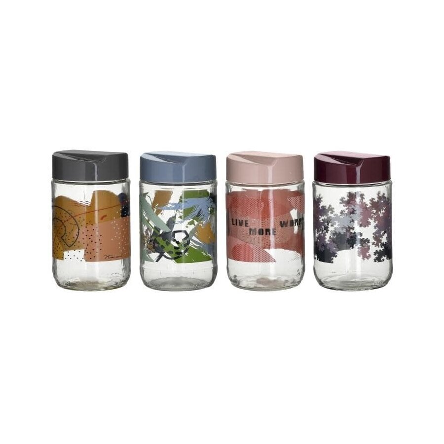 Set 4 recipiente condimente medii, Sticla, Multicolor, Live More Click