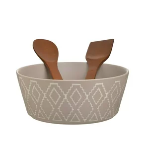 Set bol salata cu ustensile, Portelan, Bej, Kardin