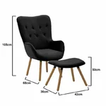 Set Fotoliu si taburet, Catifea, Negru, Cozy