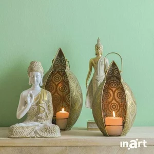 Statueta Buddha, Polirasina, Auriu, Buddha Stand