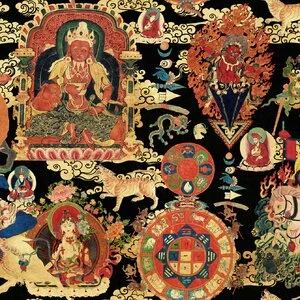 Tibetan Tapestry Metallic Tapet, Netesut, Multicolor