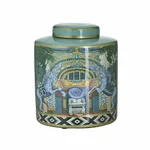 Vas decorativ cu capac, Ceramica, Multicolor, Horse Design