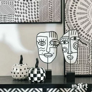 Vas decorativ cu capac, Ceramica, Negru, Pumpkin Square