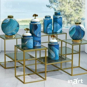 Vas decorativ cu capac mare, Ceramica, Albastru, Stasya