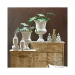 Vas decorativ mediu, Ciment, Alb, Amfa