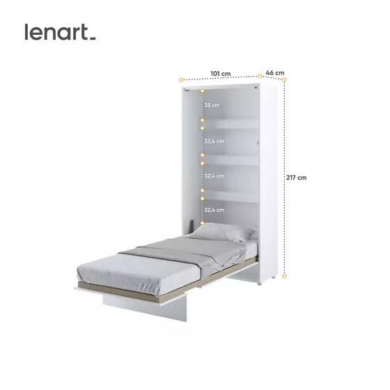 Lenart BED CONCEPT 90x200 cm - Pat rabatabil de perete vertical cu mecanism pneumatic si somiera inclusa picture - 4