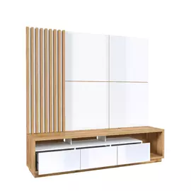Ansamblu TV Celine, 200x45x196 cm, Stejar Wotan/Alb Lucios