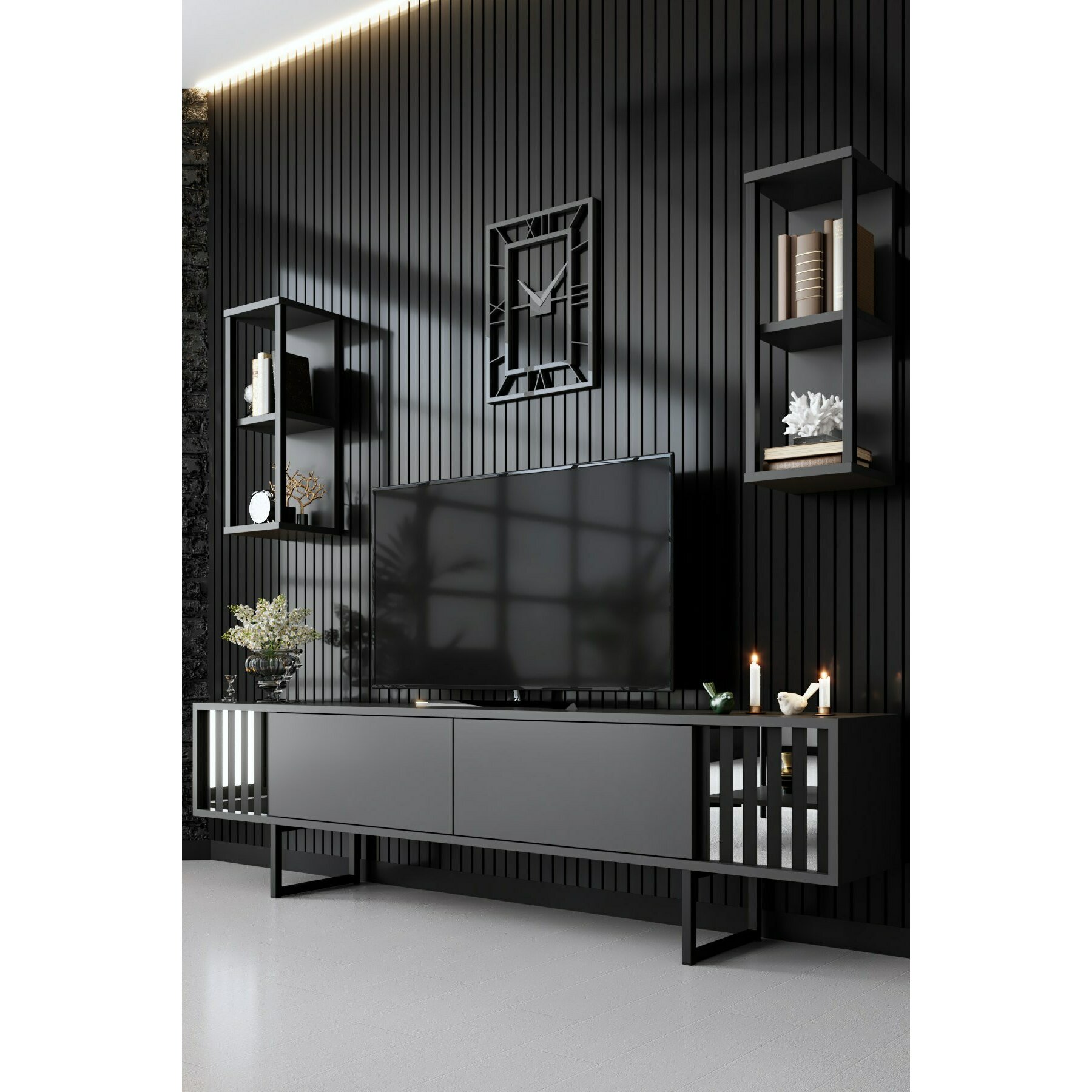 Ansamblu TV Chrome Line, 180x30x48 cm - Antracit/Negru