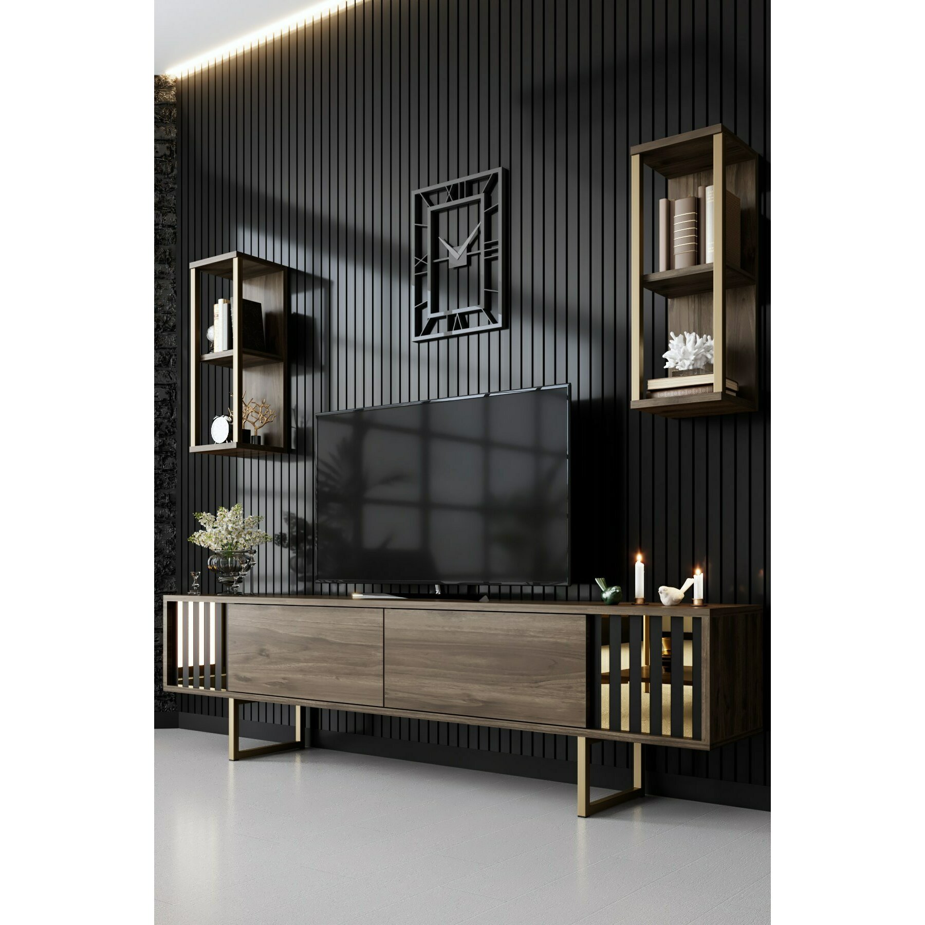 Ansamblu TV Golden Line, 180x30x48 cm - Nuc/Auriu