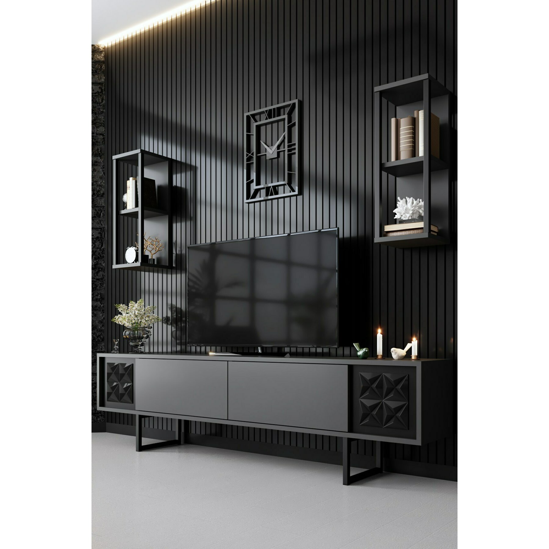 Ansamblu TV Black Line, 180x30x48 cm - Antracit/Negru