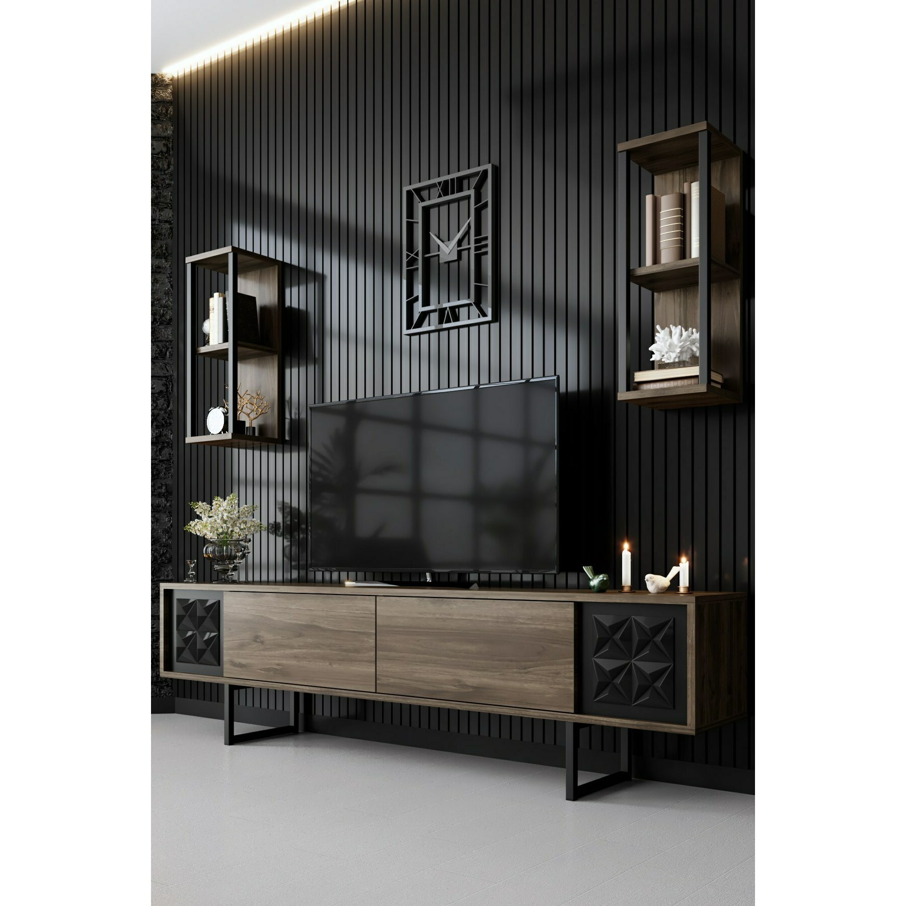 Ansamblu TV Black Line, 180x30x48 cm - Nuc/Negru