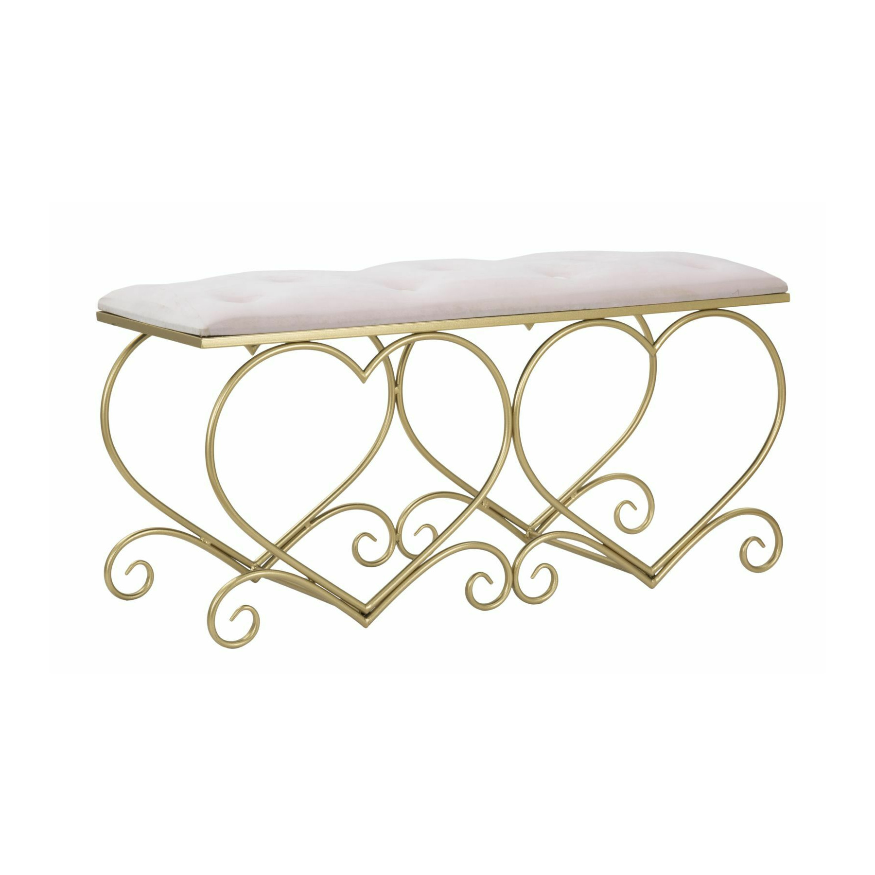 Bancuta, roma2086, auriu si roz, metal, mdf, burete e poliester, 51.5x105x37.5 cm