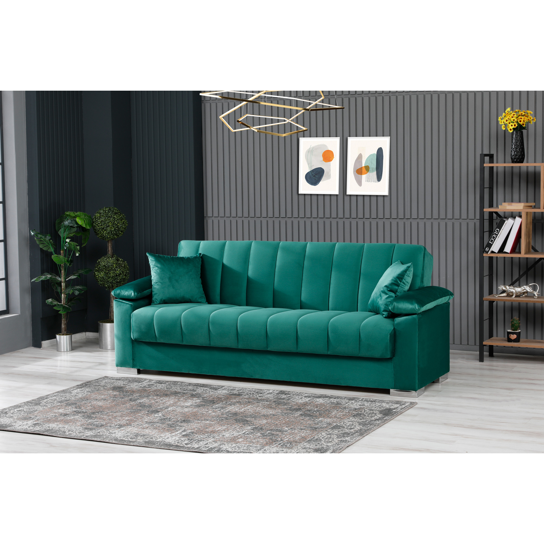 Canapea Extensibila Adrasan, 3 Locuri, 229x83x91 cm, stofa BabyFace 24 Verde