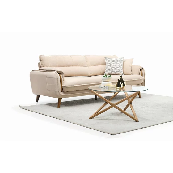 Canapea Vega, 3 locuri, Stofa Crem deschis, Spate rabatabil, 220x95x74 H cm picture - 1