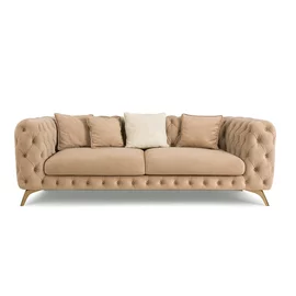 Canapea Yasmine, Stil Chesterfield 228x86x80, Catifea Beige, Picioare Aurii