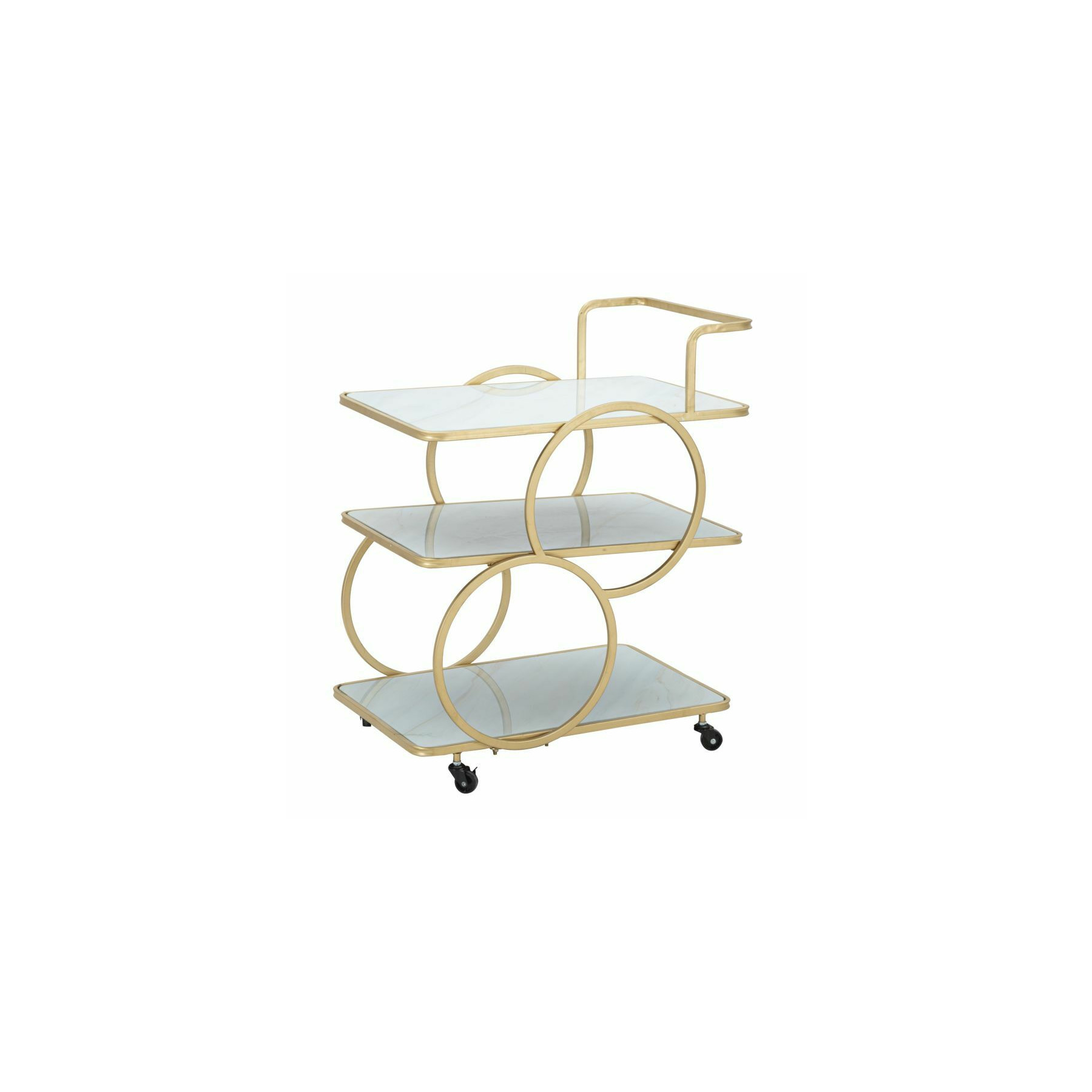 Carucior de servire, Roma2175, Auriu, Metal, MDF si Sticla, 79x64x46 cm