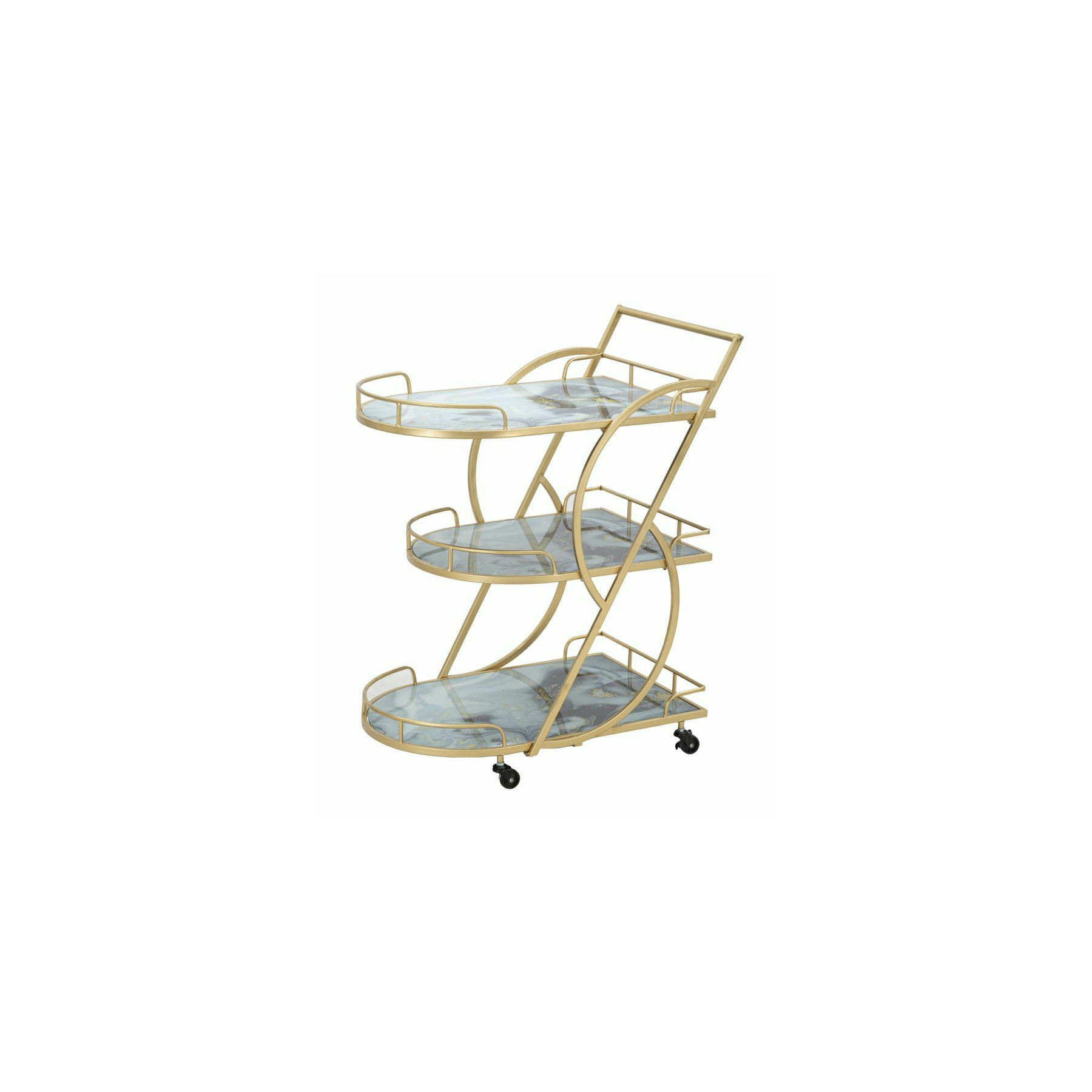 Carucior de servire, roma2176, auriu, metal, mdf si sticla, 84.5x71x45.5 cm